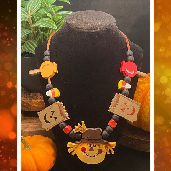 Handmade Fall/Halloween-themed Statement Necklace - Picture 1 of 6